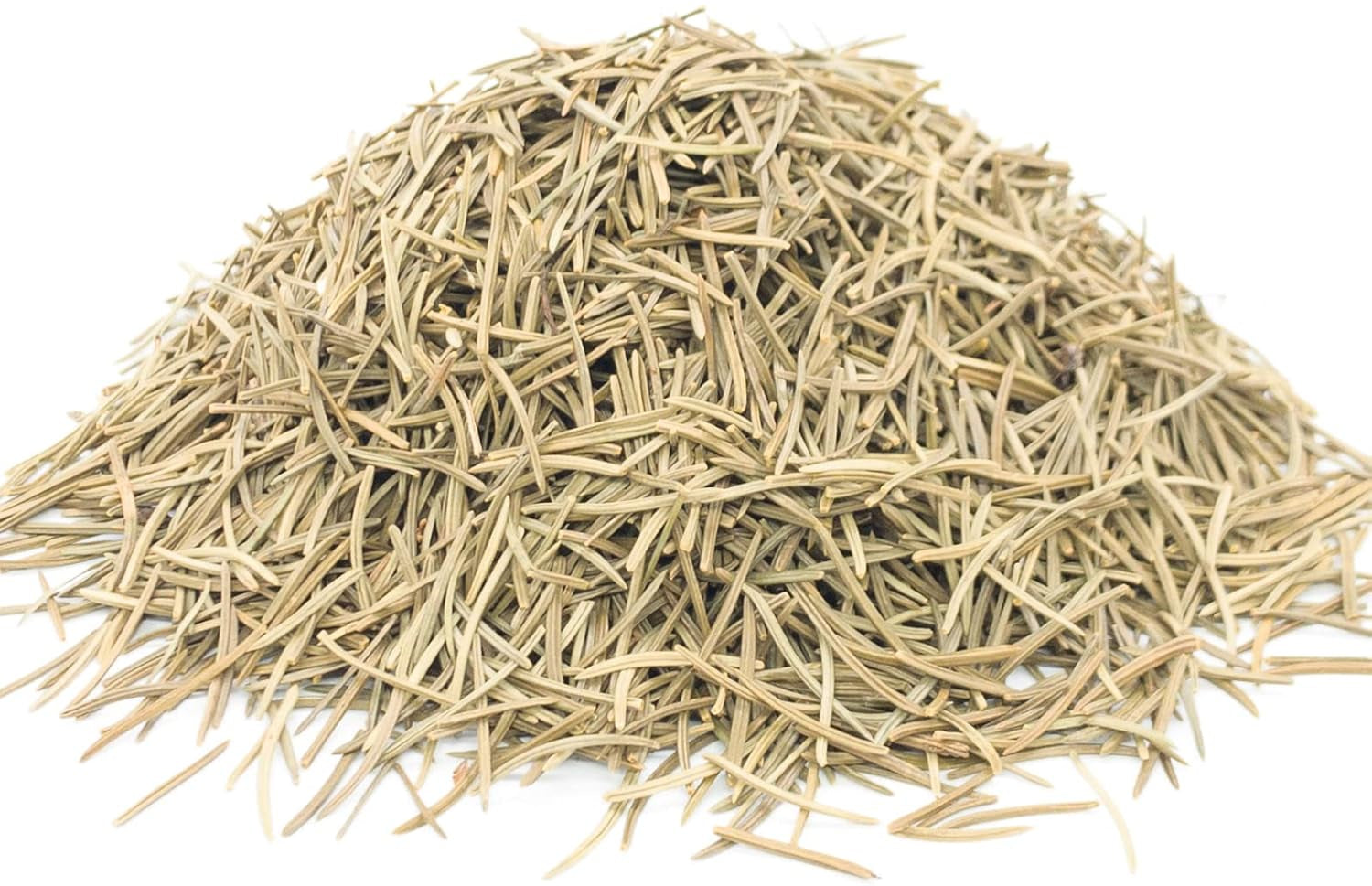 A small pile of dried, European spruce needles on a white background