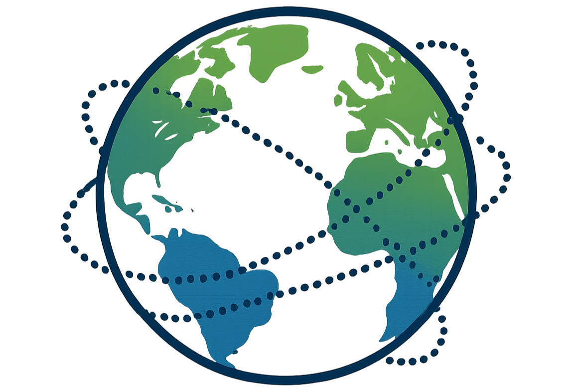 globe logo dotted travel lines