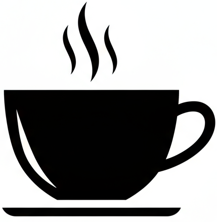 A small black and white icon of a tea cup