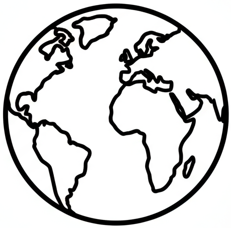 A small clip art style icon of a planet earth in black and white